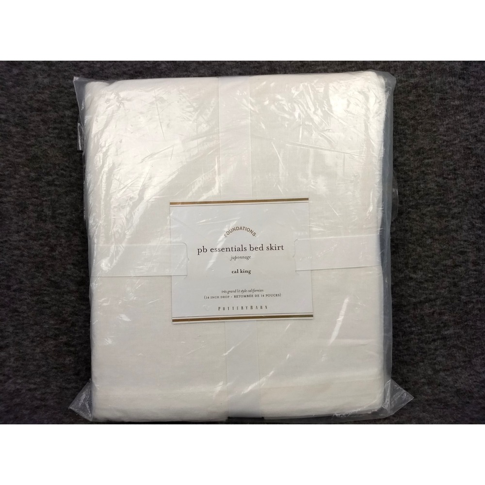 Pottery Barn Essentials Bed Skirt Cal King White Cotton Linen Blend 14" Drop NEW